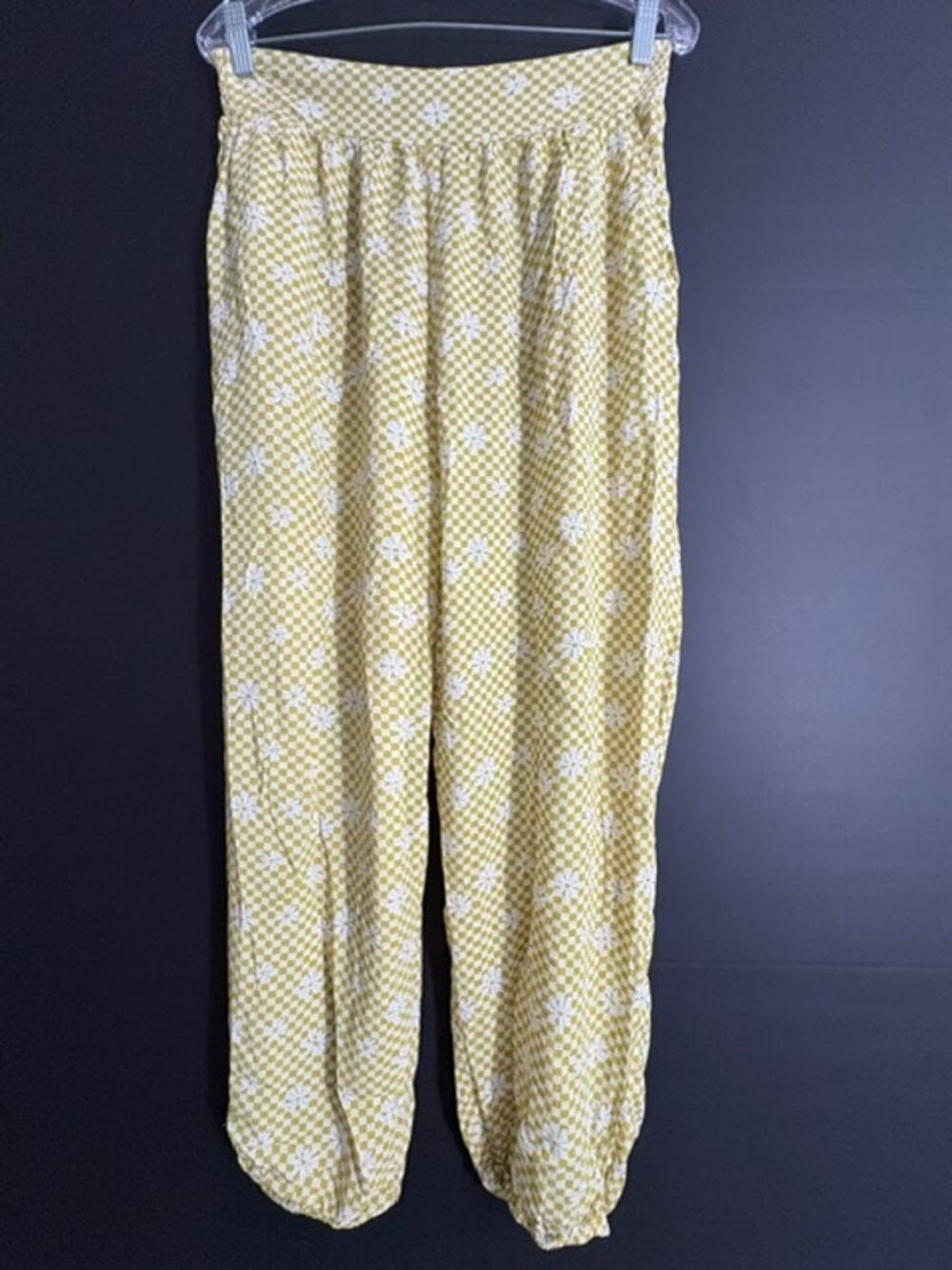 SO Goods For Life Yellow Checkered Floral High Rise Joggers L